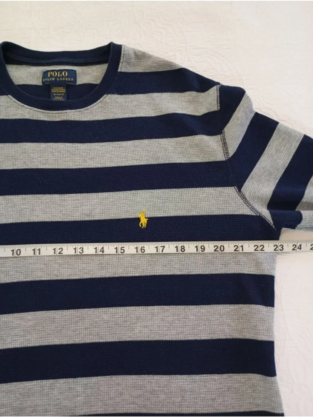 Polo Ralph Lauren Men XL Navy Gray Striped Waffle Knit Long Sleeve Sleepwear Top